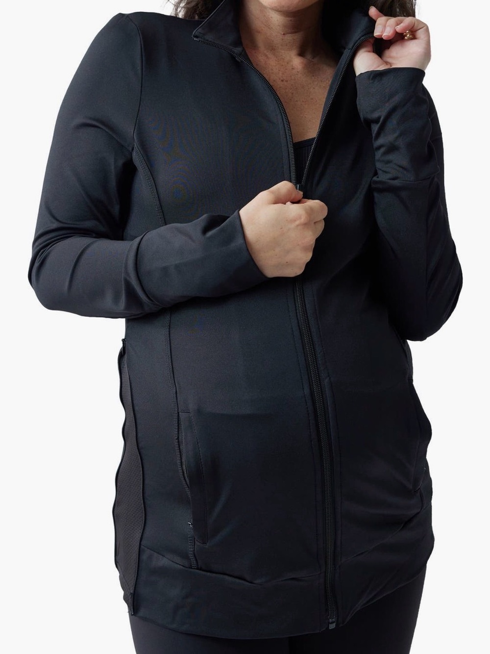 Ingrid & Isabel Black active side zip maternity jacket